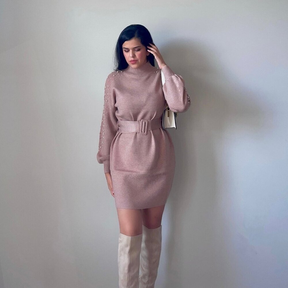 Mini Sweater Dress Pearl with belt